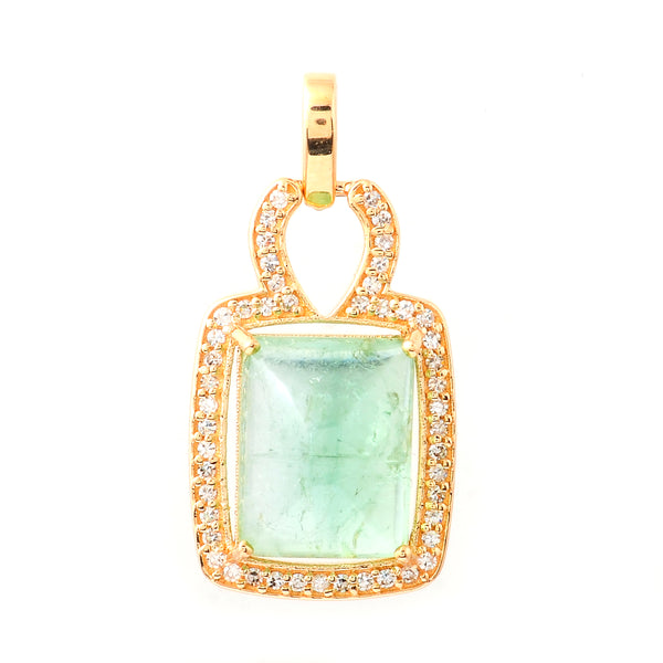 5.29 Ct Cushion Cabochon Cut Natural Tourmaline 14K Gold Pendant