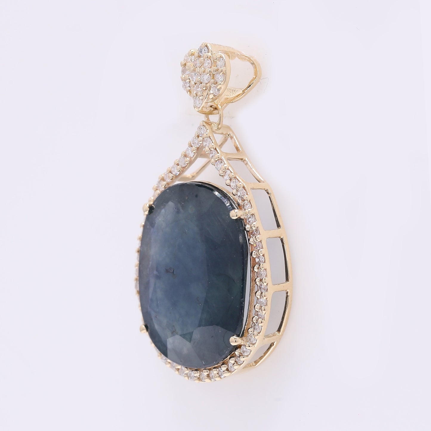 7.34 Ct Oval Mixed Cut Natural Sapphire 14K Gold Pendant