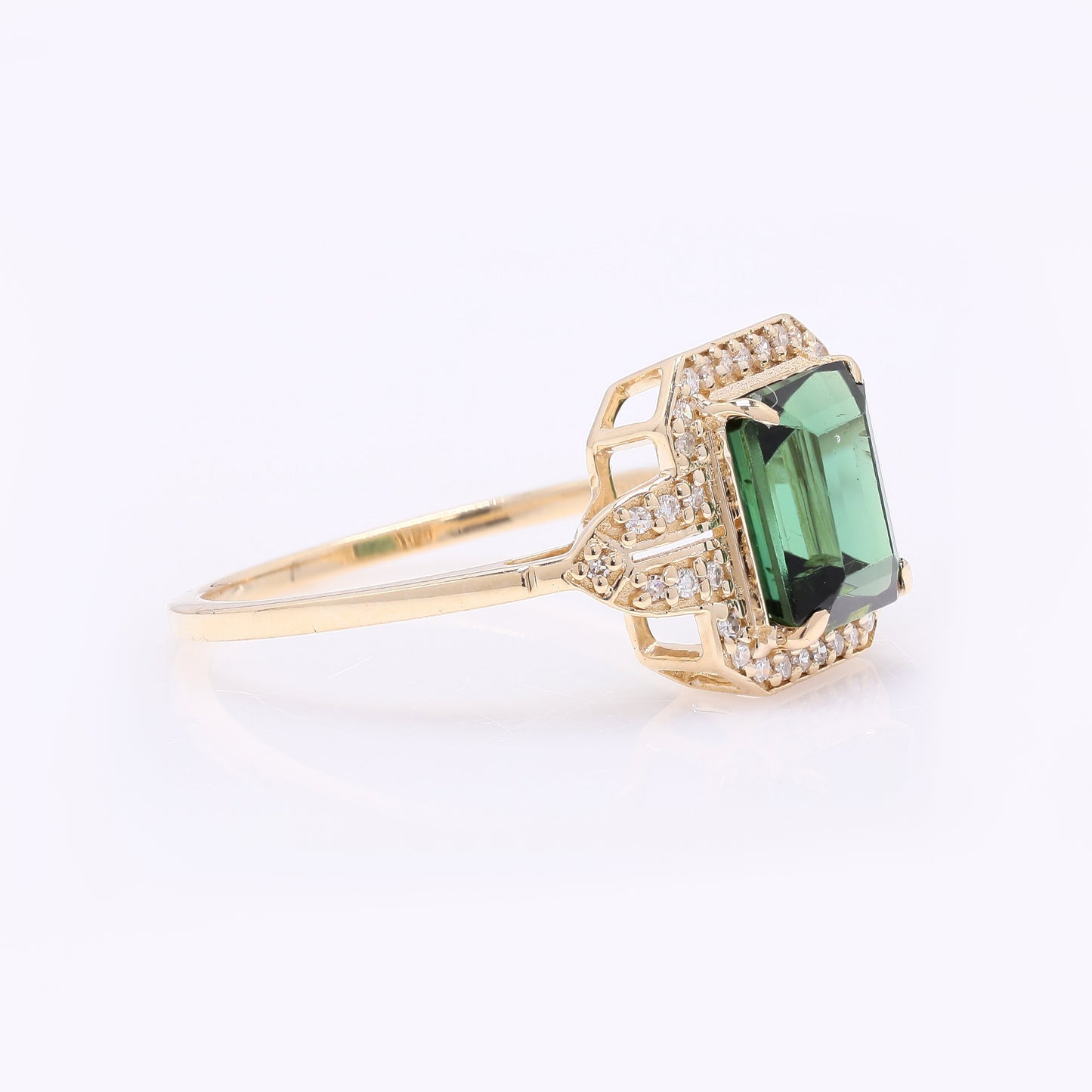2.17 Ct Octagon Step Cut Natural Green Tourmaline 14K Gold Ring