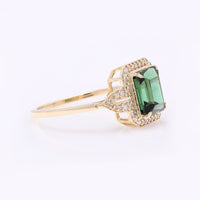 2.17 Ct Octagon Step Cut Natural Green Tourmaline 14K Gold Ring