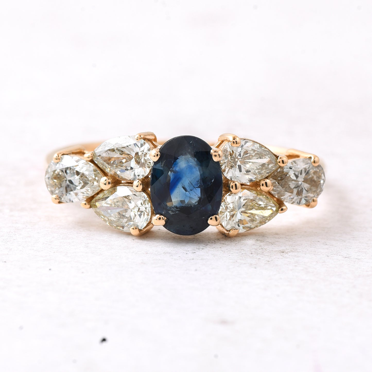 1.82 Ct Oval Mixed Cut Natural Sapphire 14K Gold Ring
