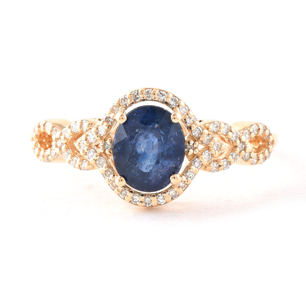 1.49 Ct Oval Mixed Cut Natural Sapphire 14K Gold Ring