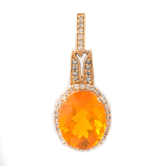 1.88 Ct Oval Mixed Cut Natural Fire Opal 14K Gold Pendant