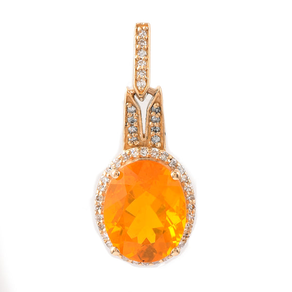 1.88 Ct Oval Mixed Cut Natural Fire Opal 14K Gold Pendant