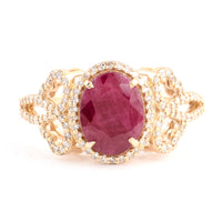 2.61 Ct Oval Mixed Cut Natural Corundum Ruby 14K Gold Ring