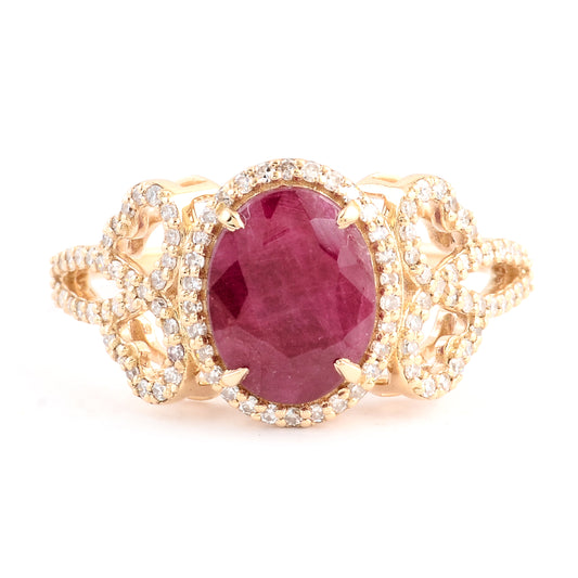 2.61 Ct Oval Mixed Cut Natural Corundum Ruby 14K Gold Ring