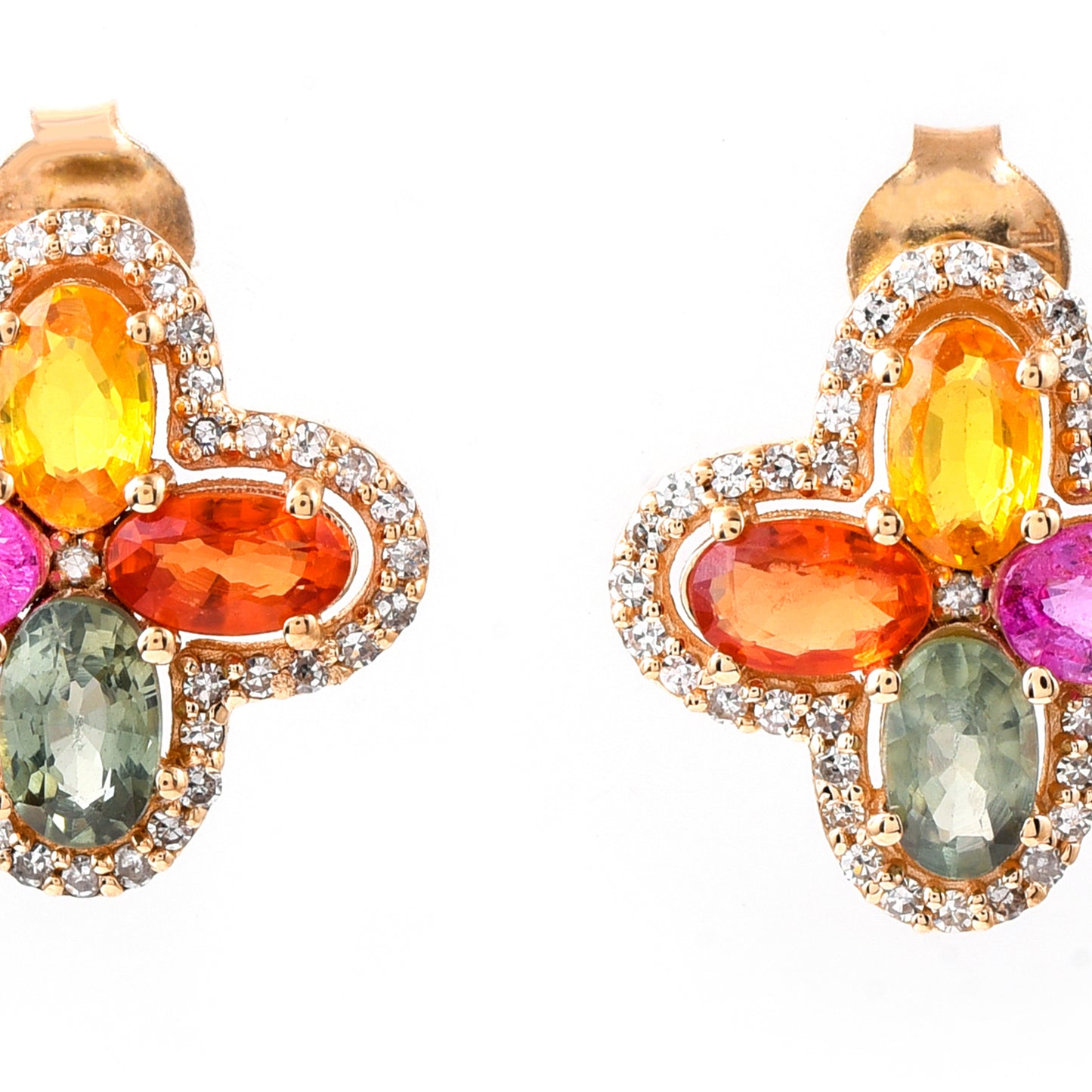 2.69 Ct Oval Mixed Cut Natural Multi-Coloured Sapphire 14K Gold Earrings
