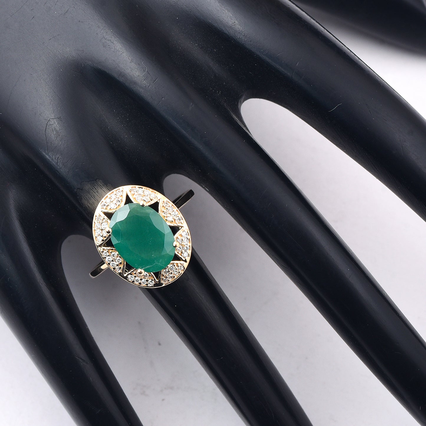 2.91 Ct Oval Mixed Cut Natural Emerald 14K Gold Ring