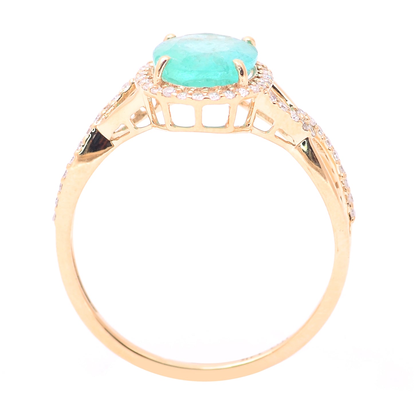 1.79 Ct Oval Mixed Cut Natural Emerald 14K Gold Ring
