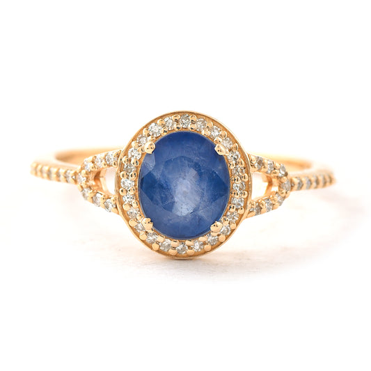 1.71 Ct Oval Mixed Cut Natural Sapphire 14K Gold Ring