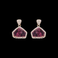 2.33 Ct Fancy Carving Natural Pink Tourmaline 14K Gold Earrings