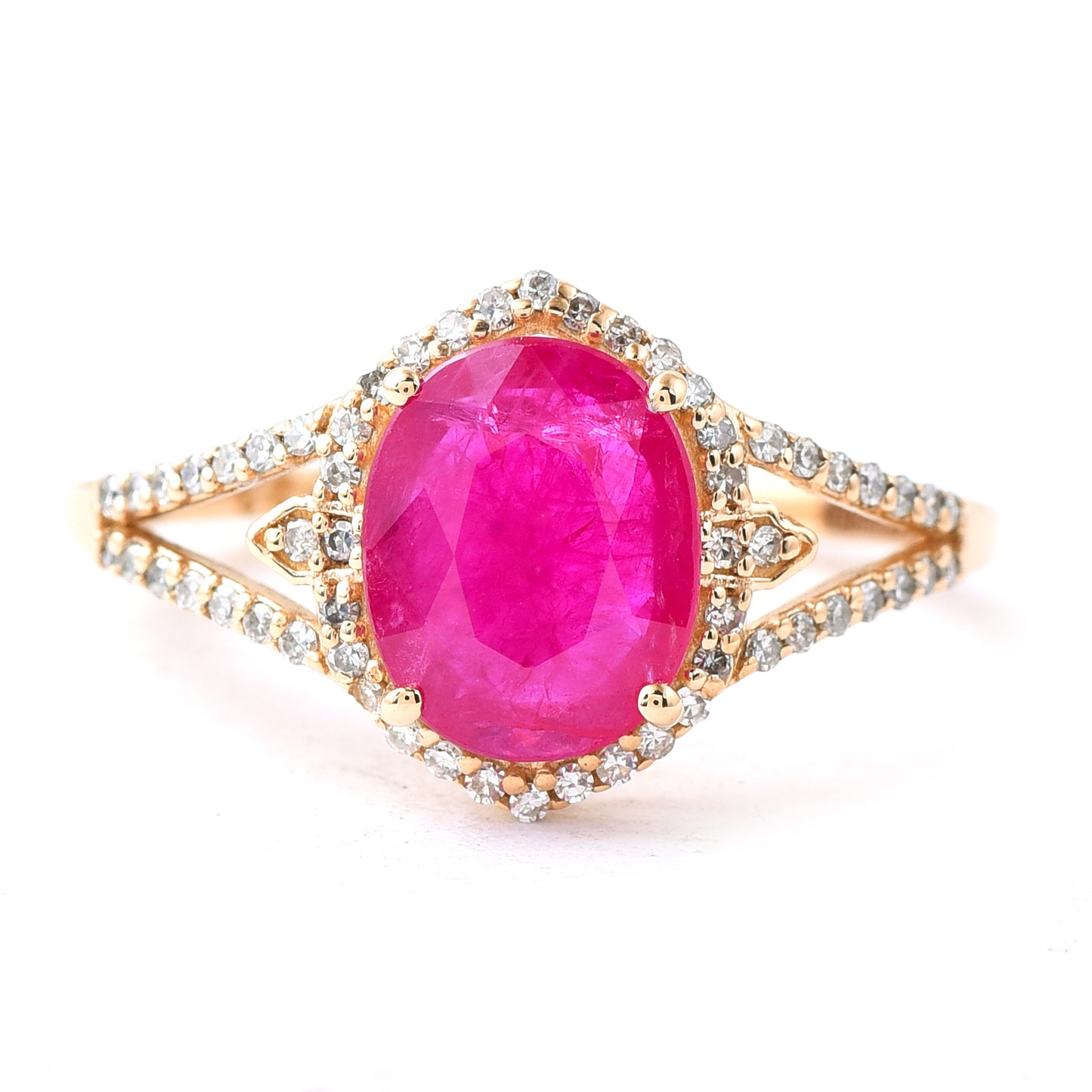 1.92 Ct Oval Mixed Cut Natural Ruby 14K Gold Ring