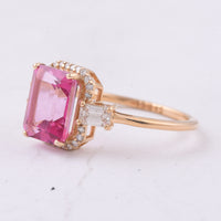 3.56 Ct Octagon Step Cut Natural Pink Topaz 14K Gold Ring