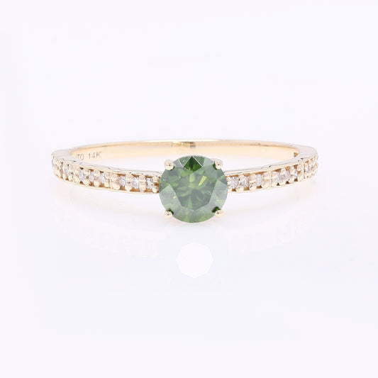 0.59 Ct Round Green Diamond 14K Gold Ring