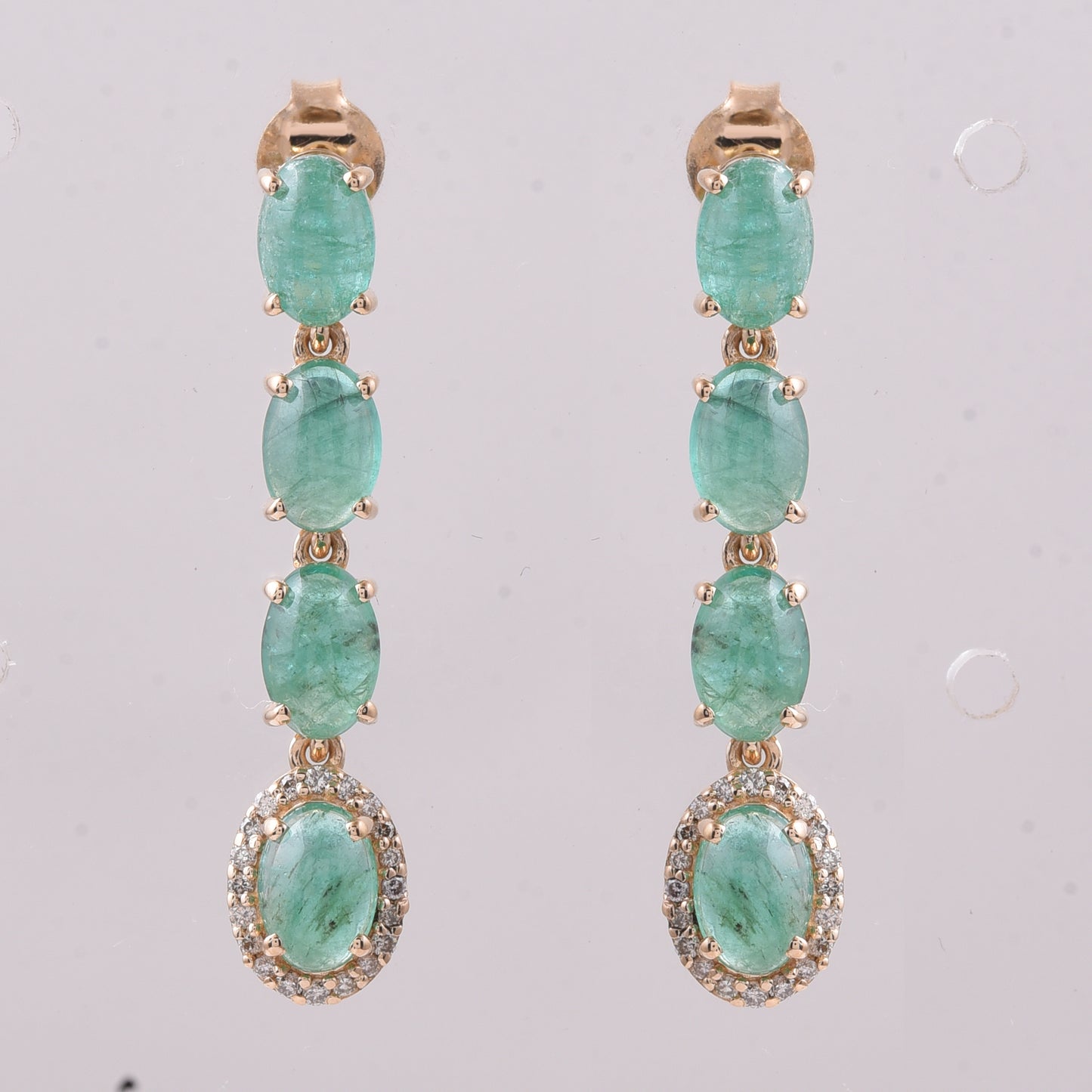 4.03 Ct Oval Cabochon Cut Natural Emerald 14K Gold Earrings