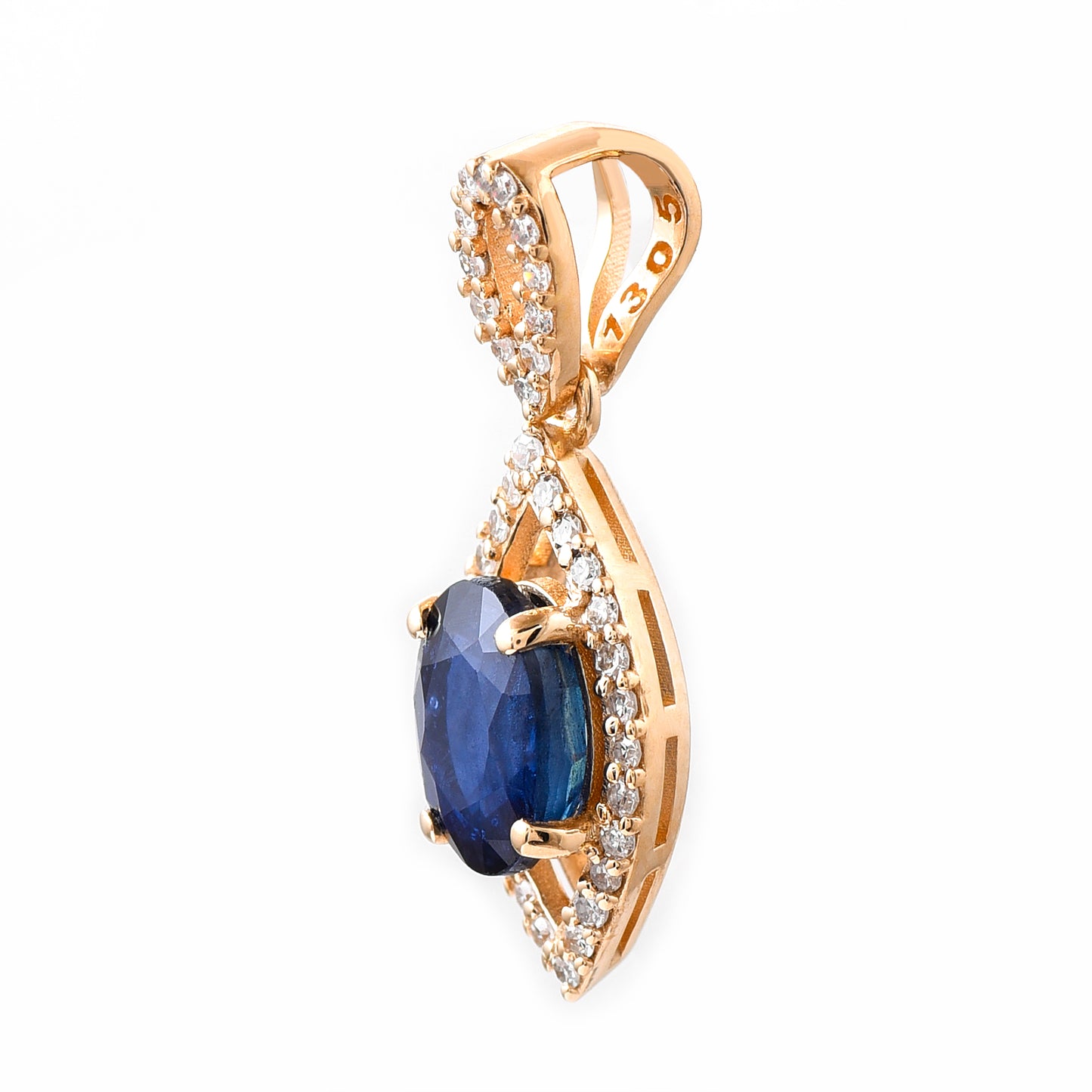 1.28 Ct Oval Mixed Cut Natural Sapphire 14K Gold Pendant