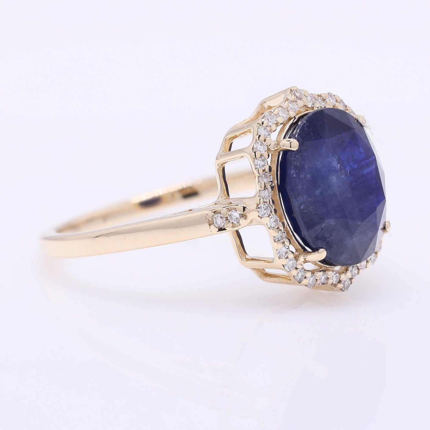 4.23 Ct Oval Mixed Cut Natural Sapphire 14K Gold Ring