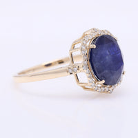4.23 Ct Oval Mixed Cut Natural Sapphire 14K Gold Ring