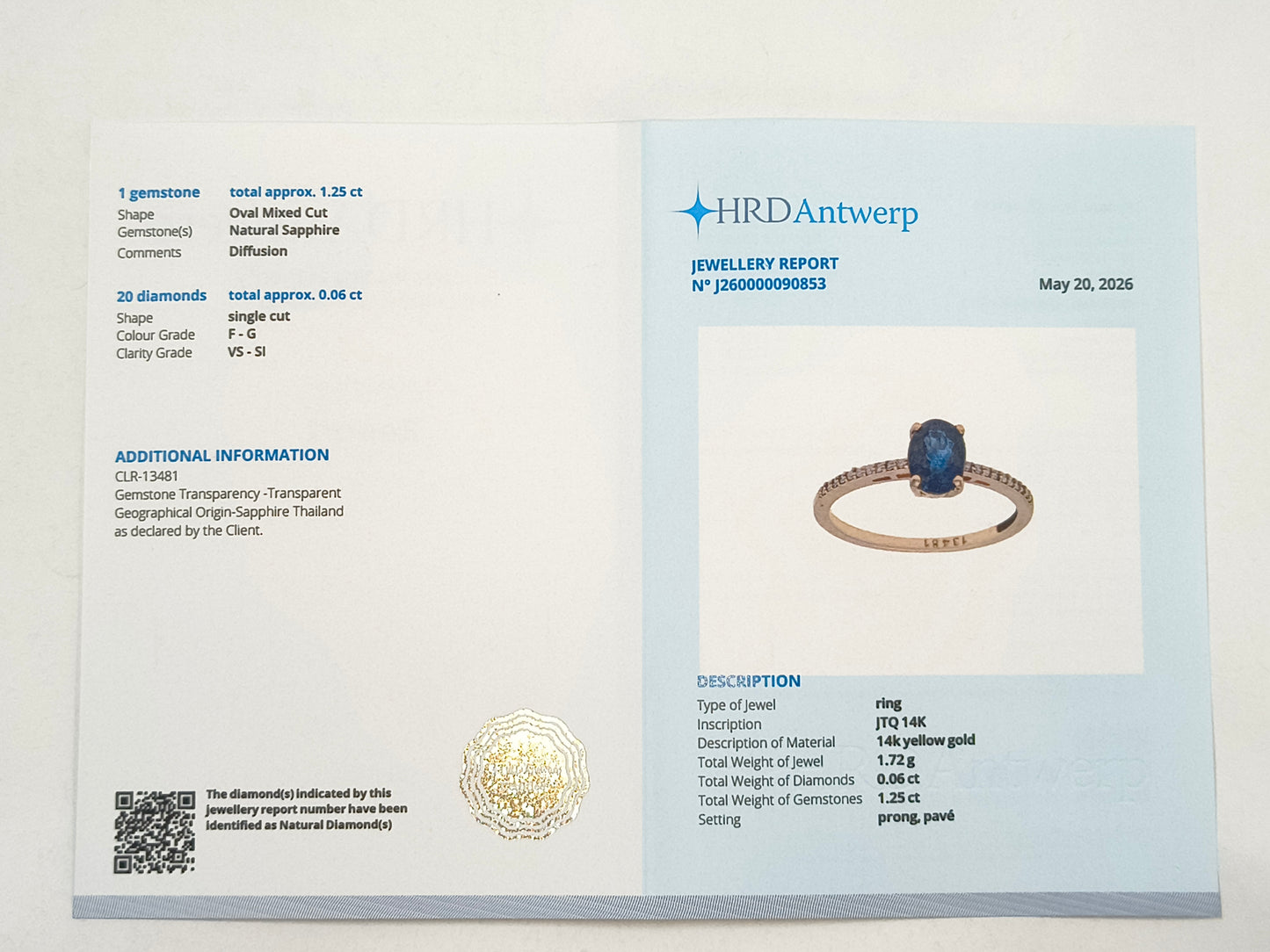1.31 Ct Oval Sapphire 14K Gold Ring
