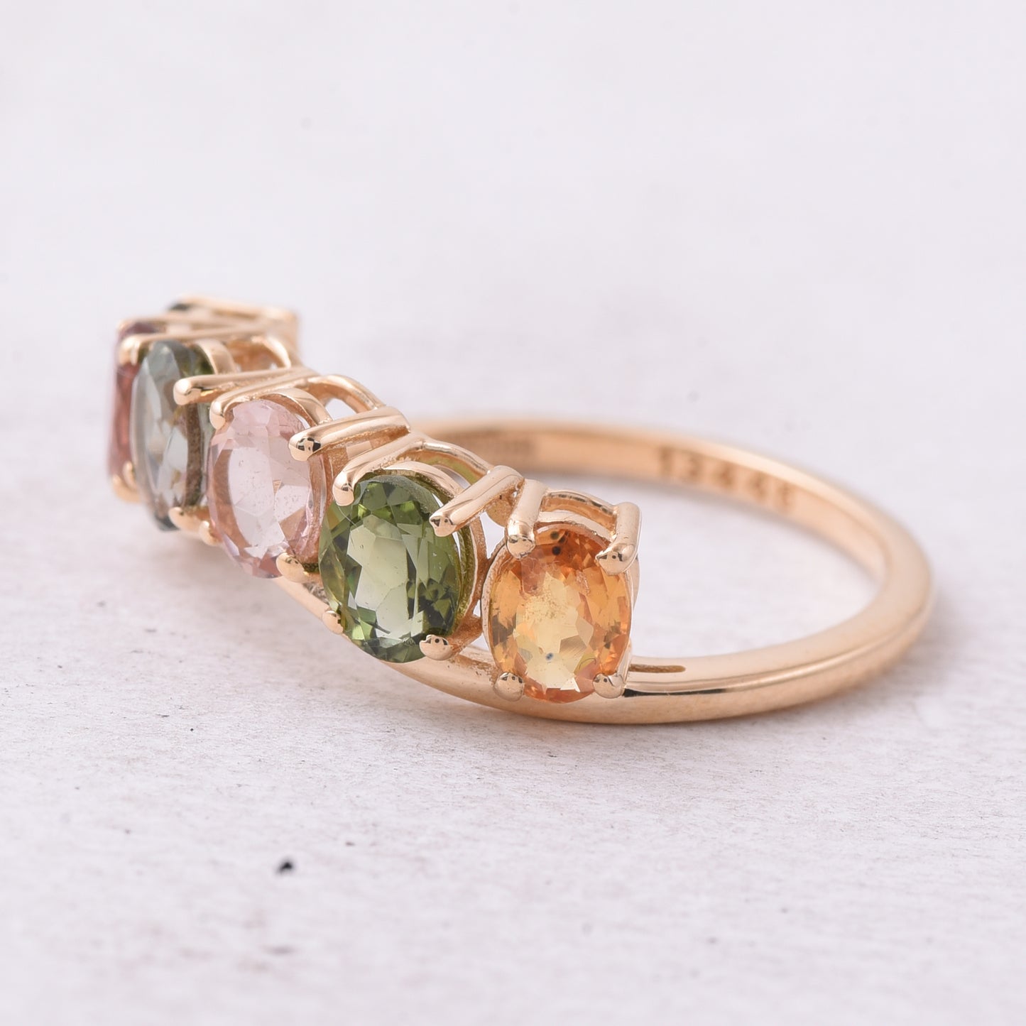 2.22 Ct Oval Mixed Cut Natural Multi-Coloured Tourmaline 14K Gold Ring