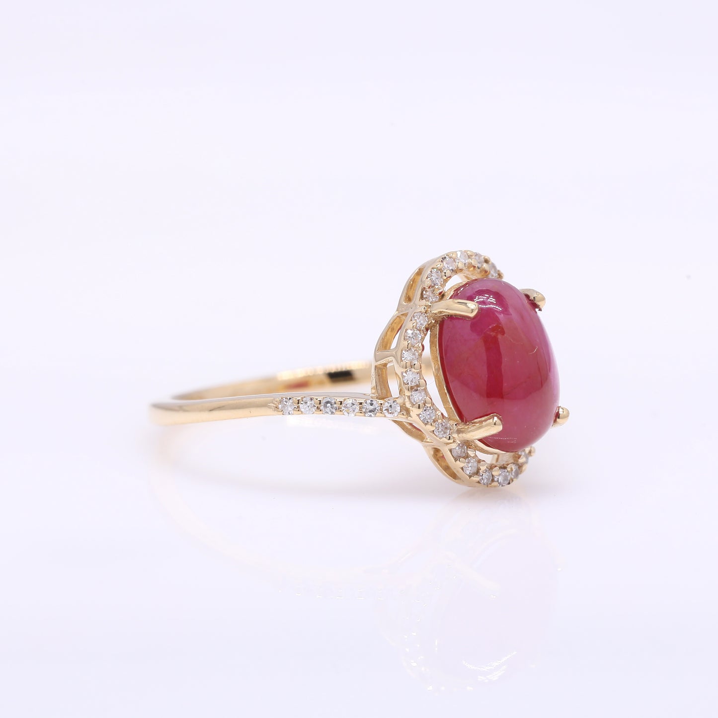 2.56 Ct Oval Cabochon Cut Natural Ruby 14K Gold Ring
