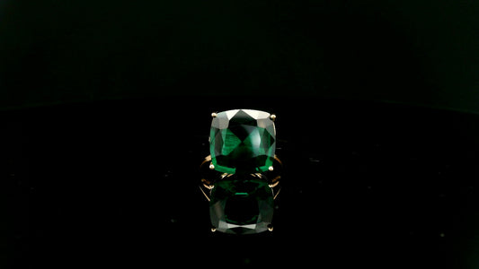 5.24 Ct Cushion Lab Grown Emerald 14K Gold Ring