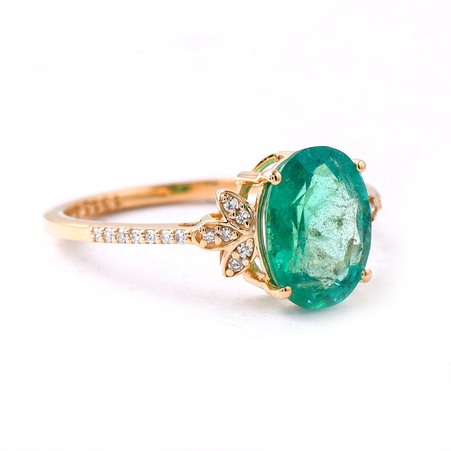 2.07 Ct Oval Mixed Cut Natural Emerald 14K Gold Ring
