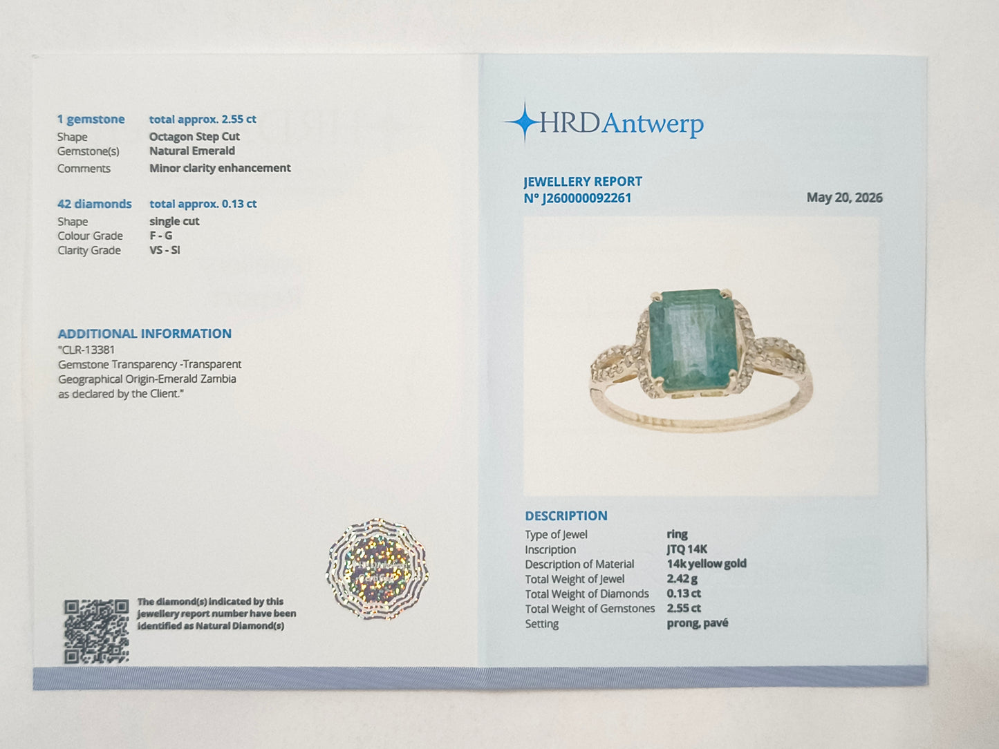 2.68 Ct Octagon Emerald 14K Gold Ring
