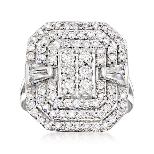 1.61 ct. Moissanite Round & Tapered Sterling Silver Women Ring Size 7