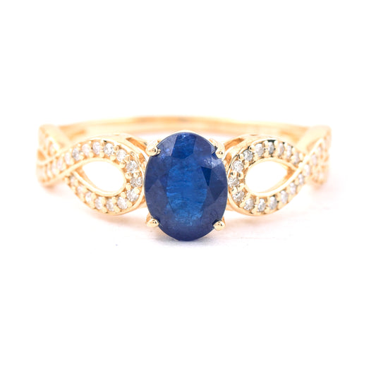 1.51 Ct Oval Mixed Cut Natural Sapphire 14K Gold Ring
