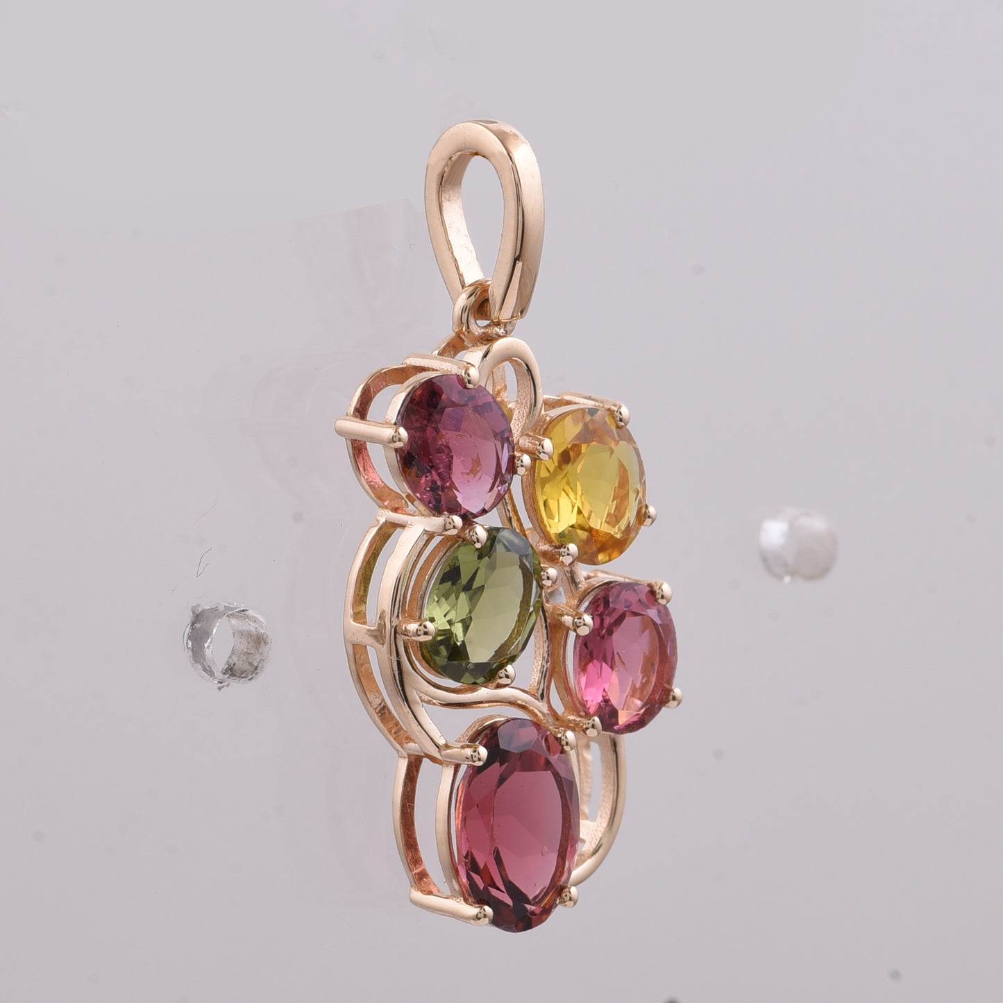1.99 Ct Oval Natural Multi-Coloured Tourmaline 14K Gold Pendant