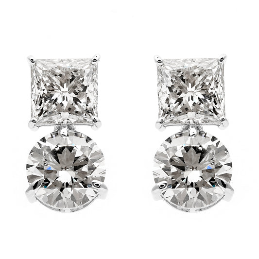 6.62 Ct Round, Square Lab Grown Diamond 14K Gold Earrings