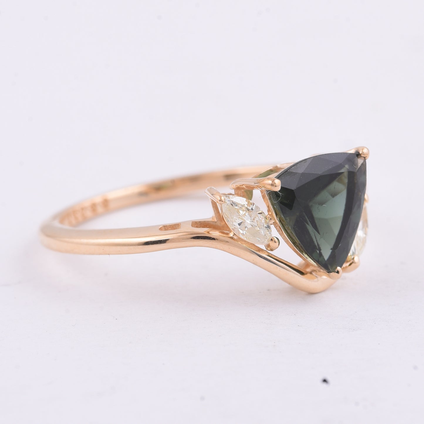 1.29 Ct Triangle Natural Green Tourmaline 14K Gold Ring