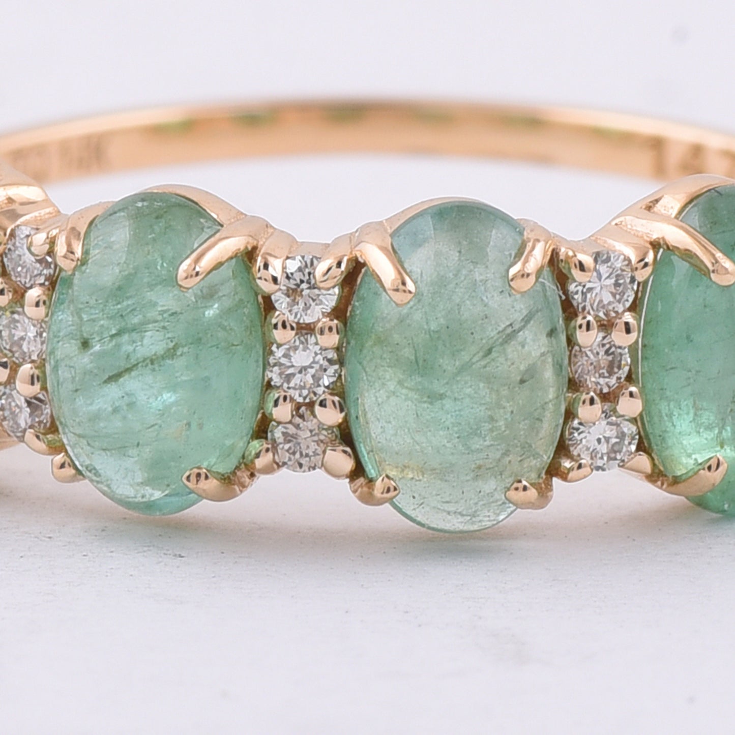 3.02 Ct Oval Cabochon Cut Natural Emerald 14K Gold Ring
