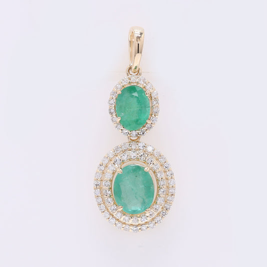 1.28 Ct Oval Mixed Cut Natural Emerald 14K Gold Pendant