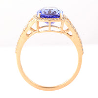 2.77 Ct Cushion Mixed Cut Natural Tanzanite 14K Gold Ring