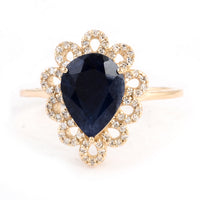 3.38 Ct Pear Mixed Cut Natural Corundum Sapphire 14K Gold Ring