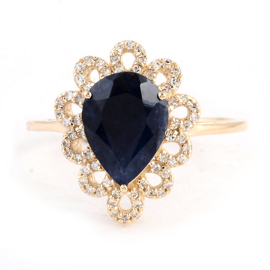 3.38 Ct Pear Mixed Cut Natural Corundum Sapphire 14K Gold Ring