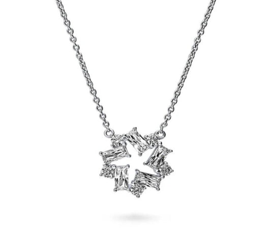 Wreath CZ Pendant Necklace in Sterling Silver