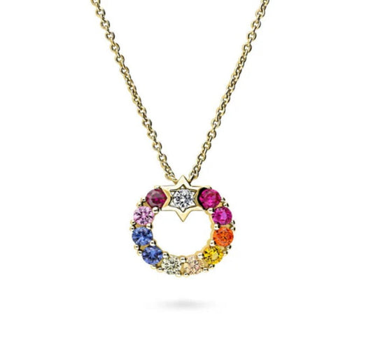 Wreath Multi Color CZ Pendant Necklace in Gold Flashed Sterling Silver