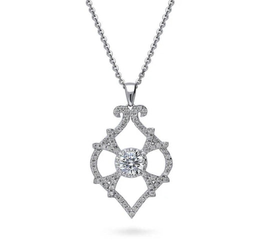 Woven Art Deco CZ Statement Pendant Necklace in Sterling Silver