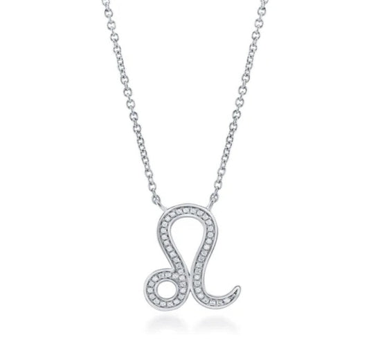 Zodiac Leo CZ Pendant Necklace in Sterling Silver