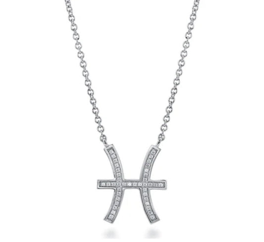 Zodiac Pisces CZ Pendant Necklace in Sterling Silver
