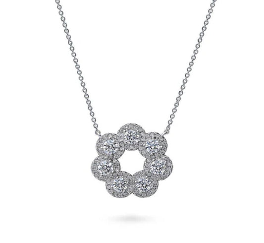 7-Stone Wreath CZ Pendant Necklace in Sterling Silver