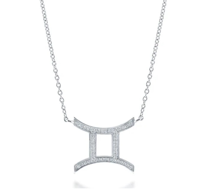 Zodiac Gemini CZ Pendant Necklace in Sterling Silver