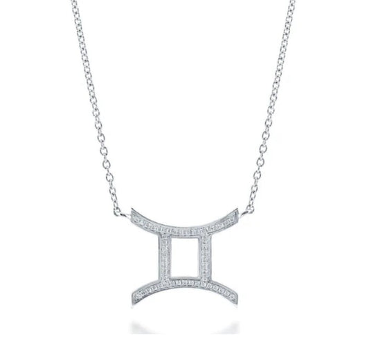 Zodiac Gemini CZ Pendant Necklace in Sterling Silver