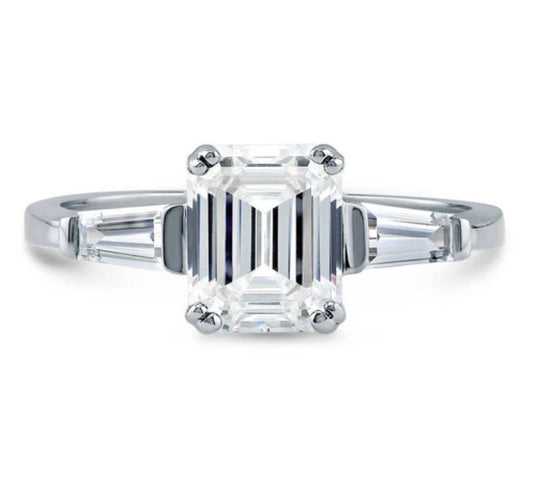 3-Stone Emerald Cut CZ Ring in Sterling Silver