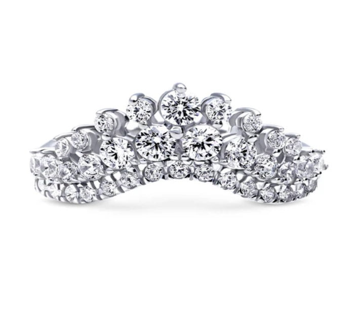 Wishbone Chevron CZ Curved Band in Sterling Silver