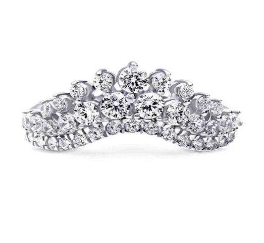 Wishbone Chevron CZ Curved Band in Sterling Silver