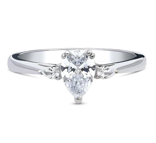 3-Stone Pear CZ Ring in Sterling Silver